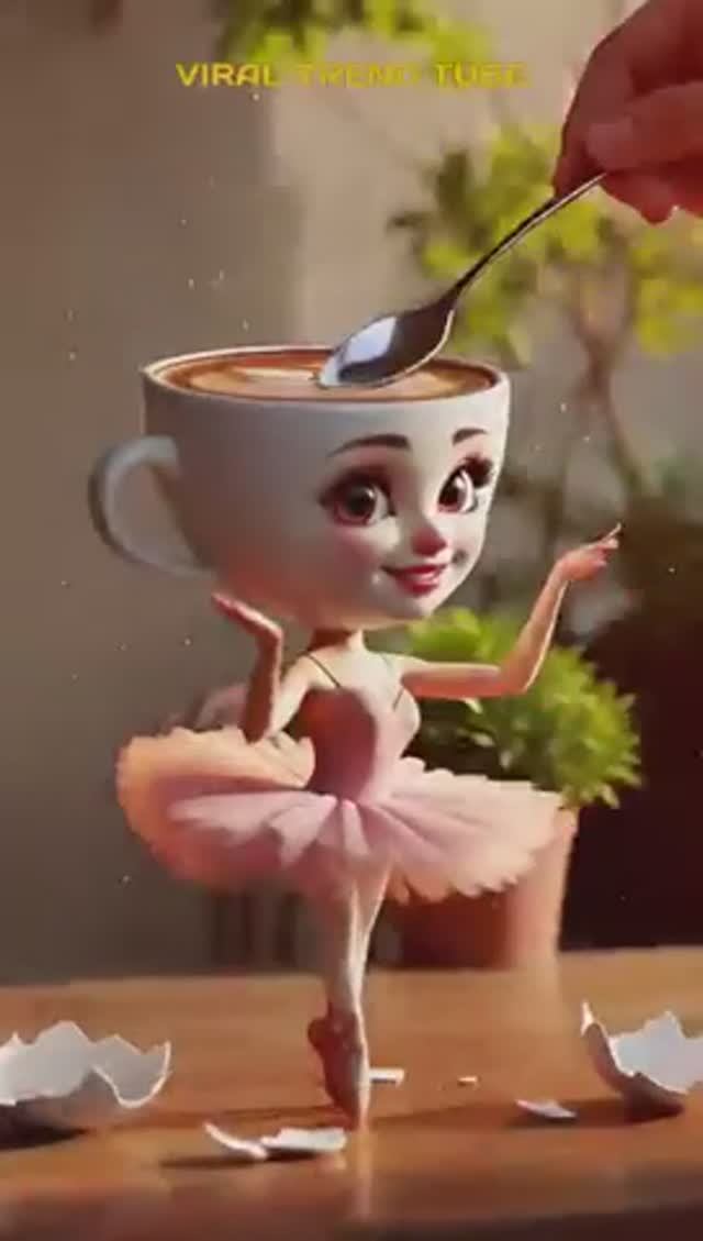 Балерина Капучино выпрыгивает из яйца на журнальном столике