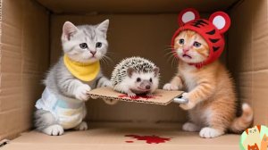 Мультики для детей. Котики спасают ёжика, и строят ему домик, мультфильм детям