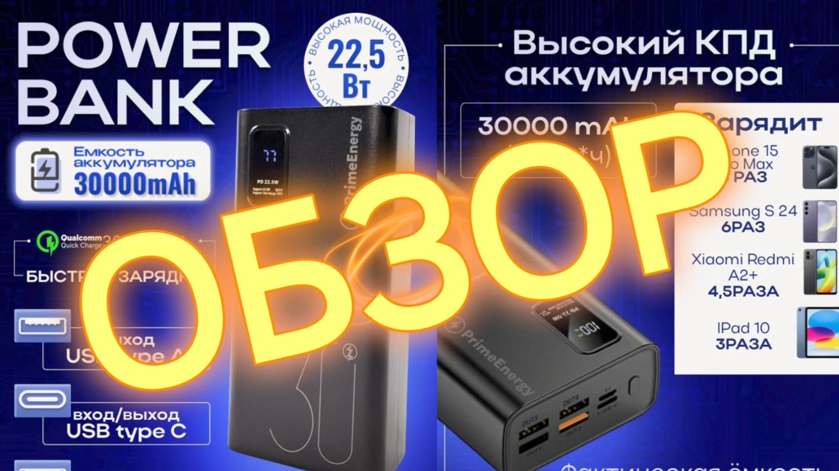 Лучший бюджетный Power Bank PrimeEnergy 30000 MAh. Обзор и тест китайского чуда.