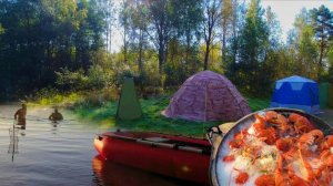 ОСЕННИЙ КЕМПИНГ. ПОЙМАЛИ МНОГО РАКОВ. ЖЕВЁМ НА ОЗЕРЕ