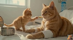 Как котик за мамой ухаживал