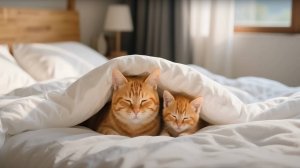 😹Мама кошечка  лежит под одеялом со своим маленьким котёночком🔥