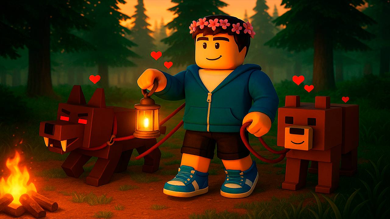 Приручил ВСЕХ ЖИВОТНЫХ в 99 НОЧЕЙ в Лесу в РОБЛОКС! смотреть онлайн