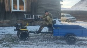 Мотоблок huter MK-8000 big foot и прицепная телега Forza Тпм2-221, движение вперёд назад.