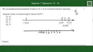 На координатной прямой точки A, B, C и D соответствуют числам  Задание 7  Варианты 13-16
