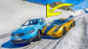 СПУСК С ГОРЫ БЕЗ ТОРМОЗОВ ПО ЗИМНЕЙ ЛЕДЯНОЙ ТРАССЕ НА НОВЫХ ЧИТ ТАЧКАХ В BEAMNG DRIVE!