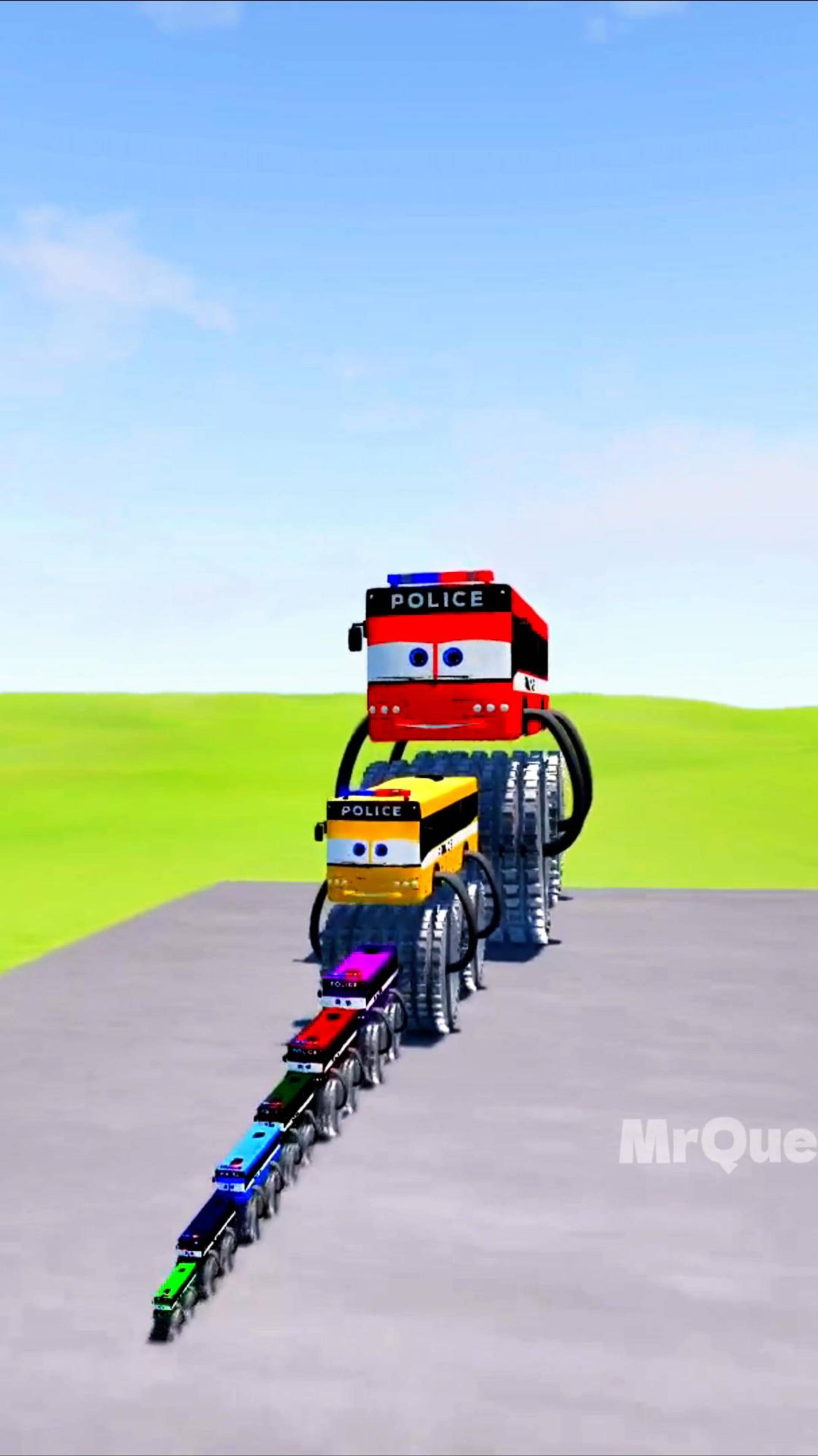 Большой и маленький полицейский автобус Молния Маккуин против поездов | BeamNG.drive смотреть онлайн