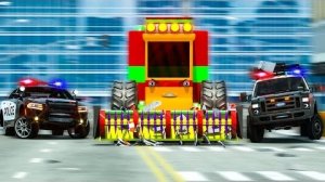 Гигантский зерноуборочный комбайн против полиции | АВТОМОБИЛИ и МОТОЦИКЛЫ с грузовиком-МОНСТРОМ и по