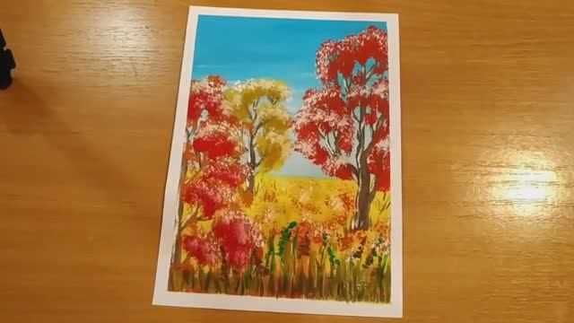 Как нарисовать осенний пейзаж гуашью - обучающее видео для детей и начинающих смотреть онлайн