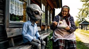 Бабушка и Пришелец в деревне #бабушка #бабка #пришелец #инопланетянин #деревня #нейро #ai #veo3 #мем