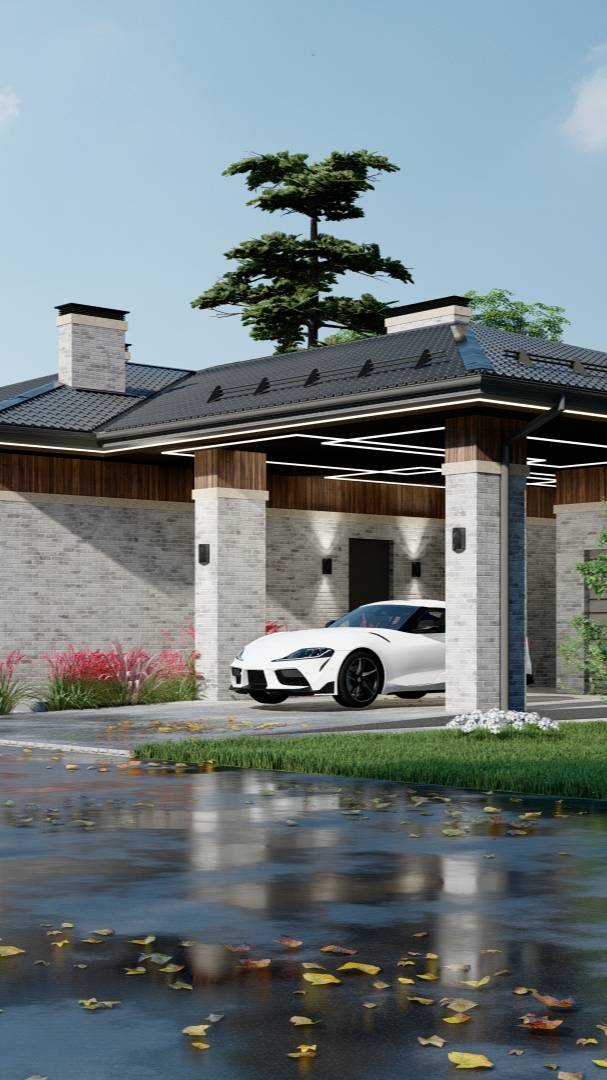 Проект одноэтажного дома с большой террасой смотреть онлайн