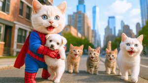 Мультики для детей. Котик в костюме человека паука спаске, мультфильм детям