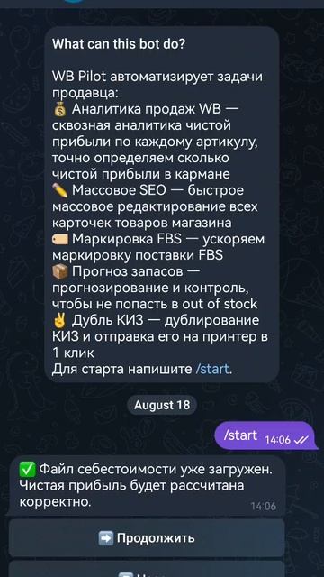 Бесплатный бот для финансовой аналитики WB в один клик