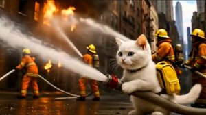 Мультики для детей. Котик помогает тушить пожар, мультфильм детям