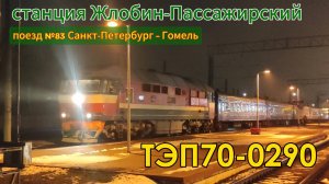 Тепловоз ТЭП70-0290 с поездом №083 Санкт-Петербург – Гомель, станция Жлобин-Пассажирский