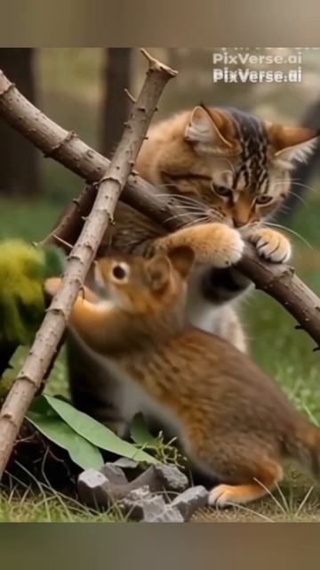 Кошка Буся строит шалаш