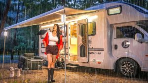 🚐 RAINY CAMPING IN A DREAM CARAVAN