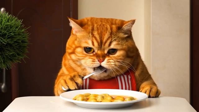 Кот и пельмешки