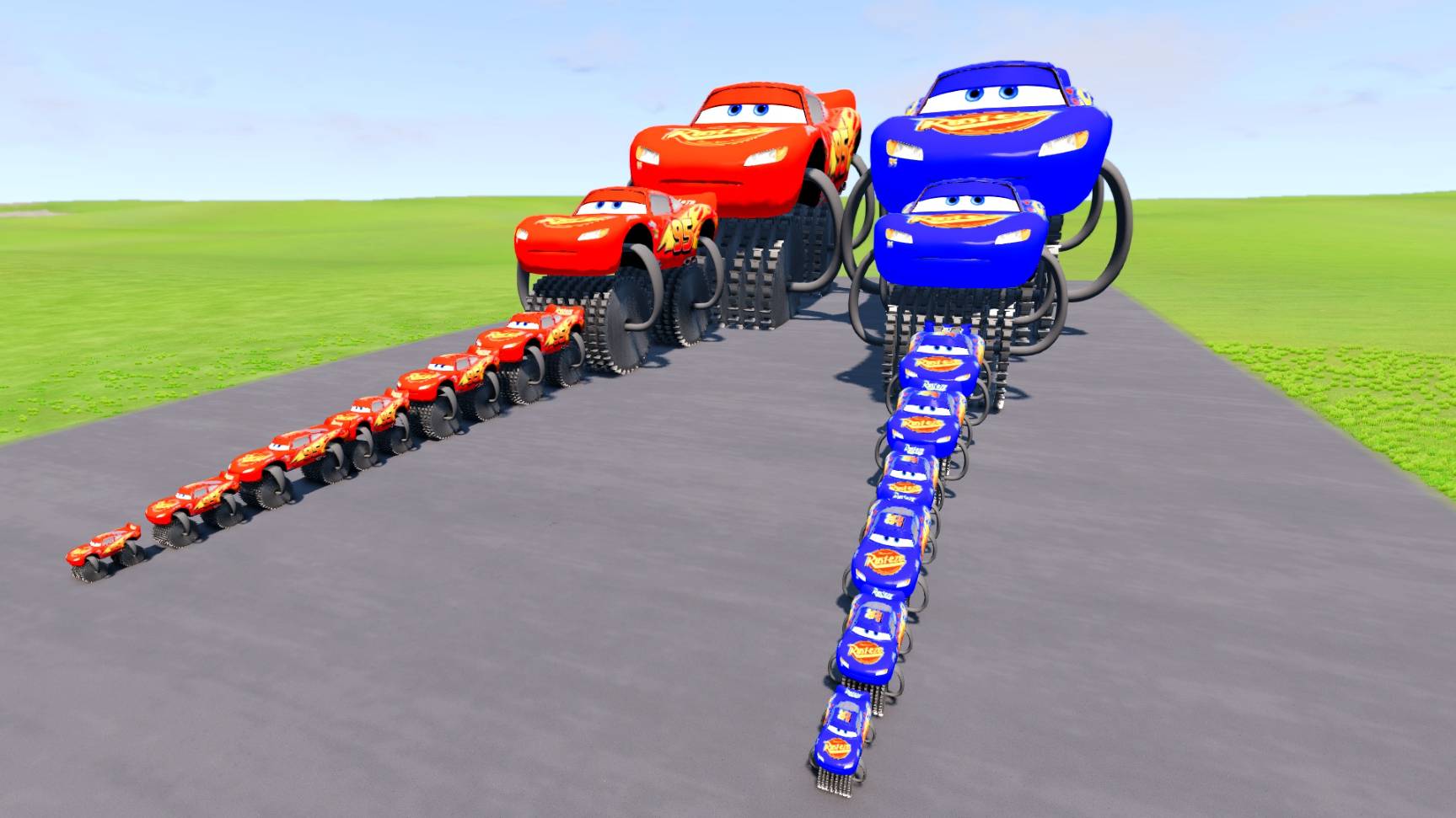 Большой и маленький: Молния Маккуин на двух колесах-пилах против поездов | BeamNG.Drive смотреть онлайн