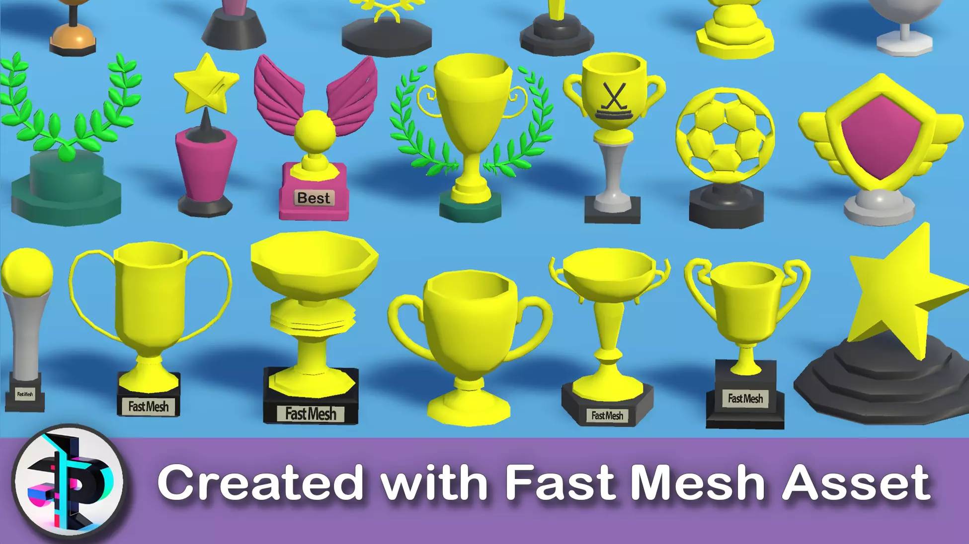 Asset Unity - 3D Low Poly Trophy And Cup Pack - Created With FastMesh Asset
