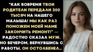 ИСТОРИЯ ИЗ ЖИЗНИ/Как вовремя твои родители подарили деньги для нашего сына, мы как раз поможем маме