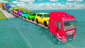 Мультики для детей. Испытания в воде для разноцветных внедорожников. Смотреть мультики для малышей.