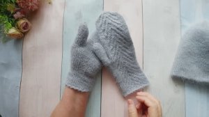 Варежки узором Елочка из пуха норки.