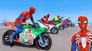 ЧЕЛОВЕК-ПАУК И МОТОЦИКЛЫ СУПЕР ГОНКИ с Трюками Железный Человек и Халк Супергерои Паркур Челлендж