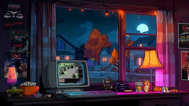 Ninja Arcade Room ⧸⧸ 80s Synthwave & Lofi Focus Music for Coding смотреть онлайн