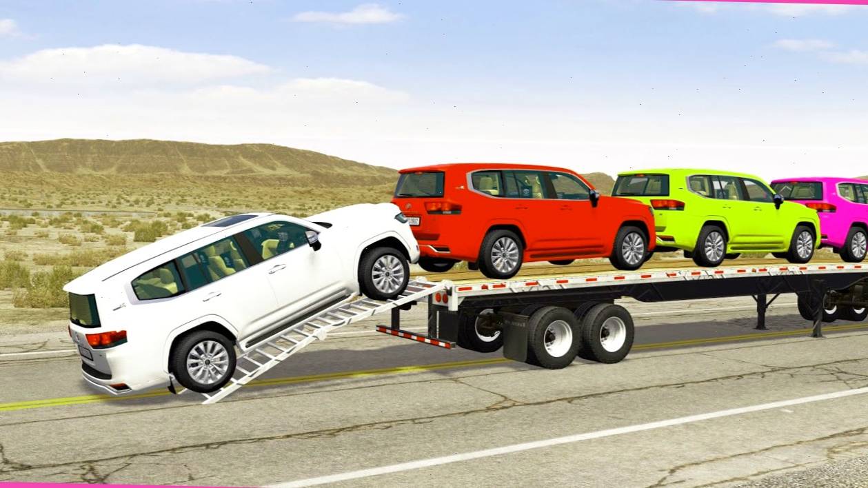 Мультики про машинки. Двухуровневый грузовик везет яркие машинки. Смотреть онлайн для детей. смотреть онлайн