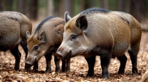 Дикие Животные. Как ест стадо диких кабанов?