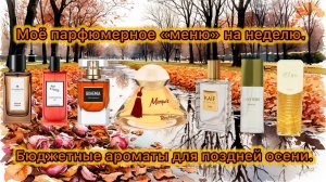 МОЁ ПАРФЮМЕРНОЕ «МЕНЮ» НА НЕДЕЛЮ. БЮДЖЕТНЫЕ АРОМАТЫ НА ПОЗДНЮЮ ОСЕНЬ.