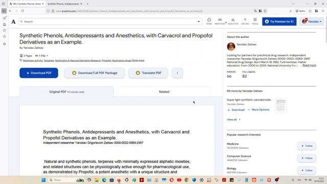 Synthetic Phenols, Antidepressants and Anesthetics with Carvacrol and Propofol Derivatives. смотреть онлайн