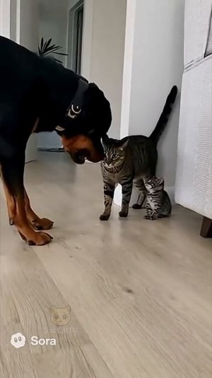 Собака быстро передумала обижать котенка!