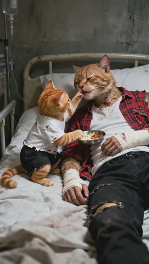 Котенок заботится о папе