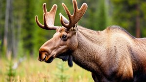 Молодой дикий лось в лесу