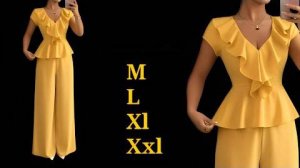 Моделирование брючного костюма. Блузка с баской и воланами.