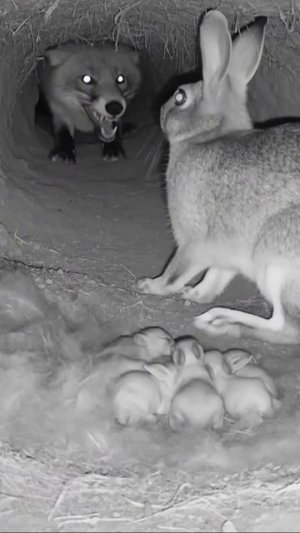 Мать спасает зайчат 🦊🐰