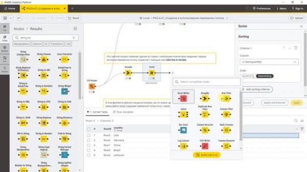 KNIME. Table row to variable