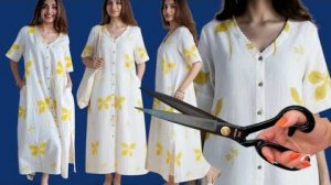 Моделирование женского длинного платья на пуговицах с V-образном вырозом горловины