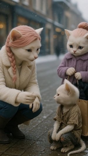 Бедный котик замёрз, но его спасла кошечка