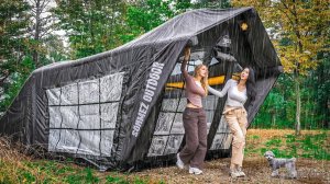 NEW LUXURY AIR TENT CAMPING IN THE RAIN🌧️
