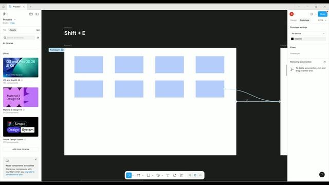 Figma. Переключение в режим прототипирования SHIFT + E