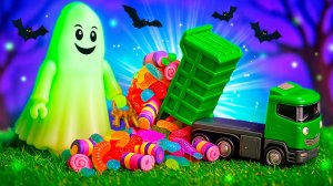 Машины vs приведение!  Спасаем город с помощью эвакуатора, мусоровоза и пожарной машины!