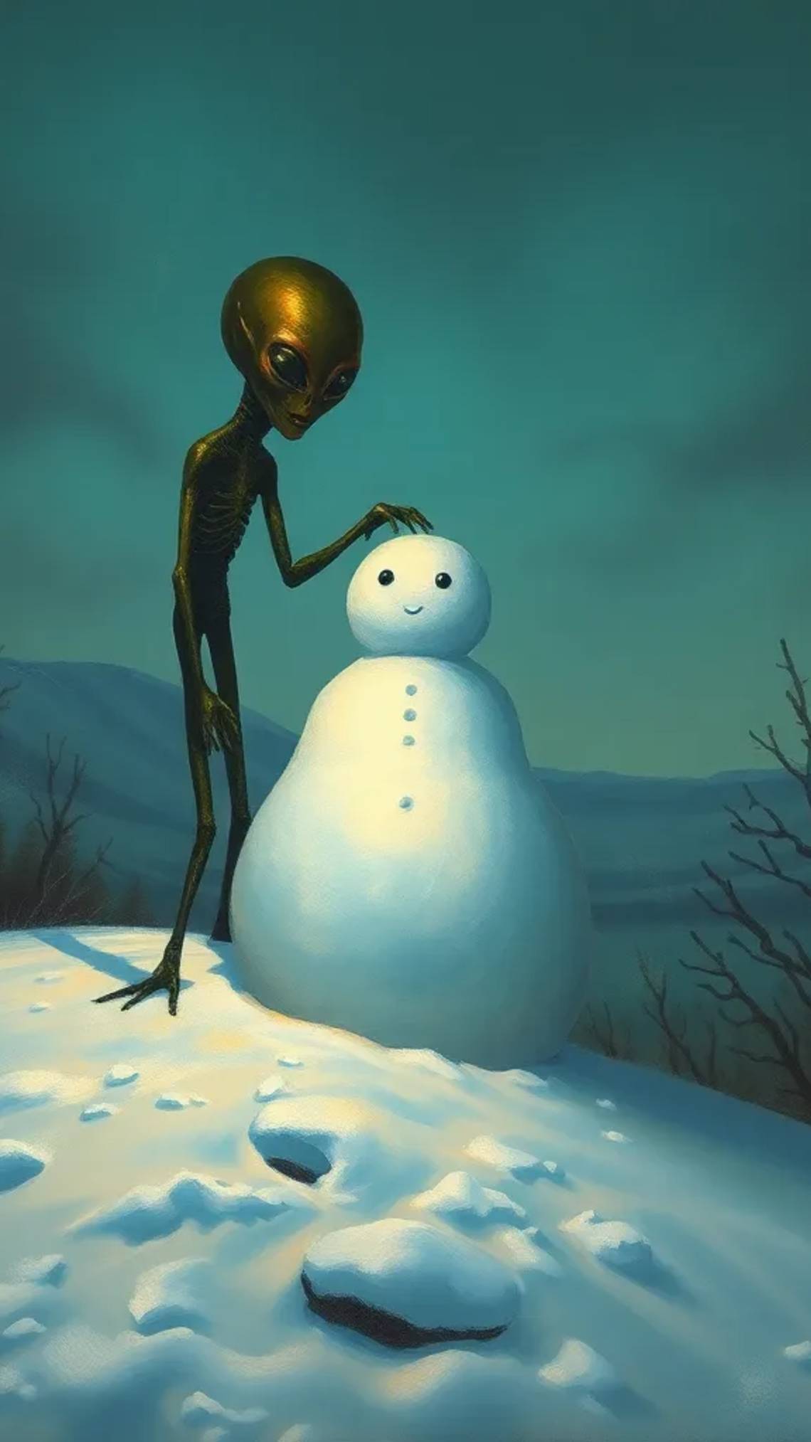 Снеговичок и инопланетяне! Шутка!