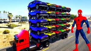 МАШИНКИ и ВНЕДОРОЖНИКИ ЧЕЛОВЕК-ПАУК на ГРУЗОВИКЕ с Прицепом Мультик про машинки Мультфильм для детей