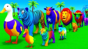 Мультики для детей. Длинная горка со слоном, гориллой, бегемотом, тигром. Мультфильмы для малышей.