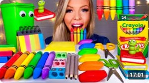 Съедобные школьные принадлежности ASMR: мелки, ножницы, ластики, карандаши, съедобная банка-книга