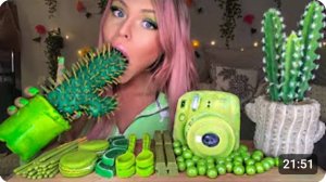 ASMR ЗЕЛЕНЫЙ ПИЩЕВОЙ СЪЕДОБНЫЙ КАКТУС (МУЛЯЖНЫЙ), КАМЕРА INSTAX POLAROID FUJIFILM, SPO
