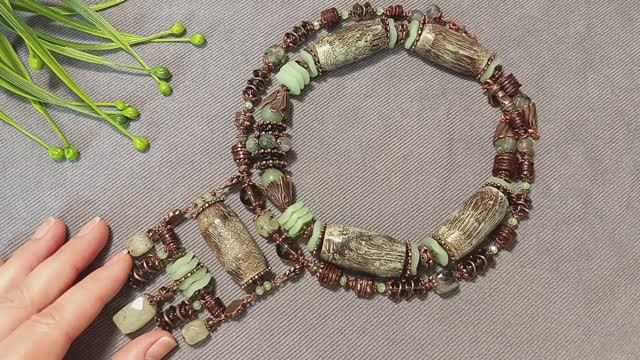 Мадейра. Парные чокеры из дерева, камней и металла #чокер #бохо #collar #boho #идеиукрашений